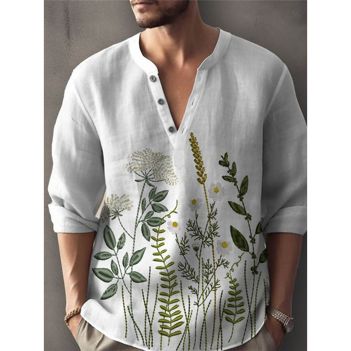 Herren Leinenhemd mit floralem Stickdesign Echoarchiv