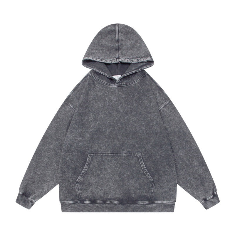 Unisex Oversize-Kapuzenpullover im Acid-Wash mit Kängurutasche und Raglanärmeln Echoarchiv