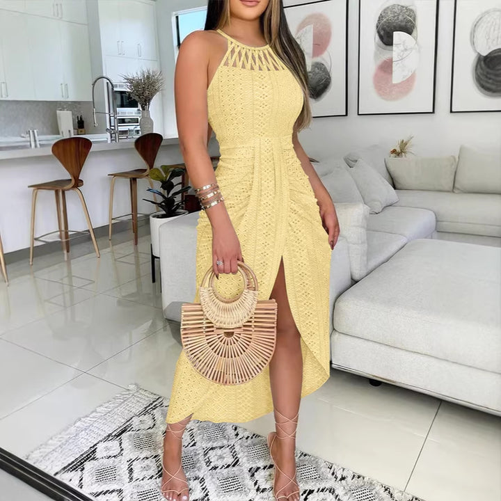 Damen Maxikleid mit raffiniertem Rippendesign und aufregendem Schlitz Echo Archiv