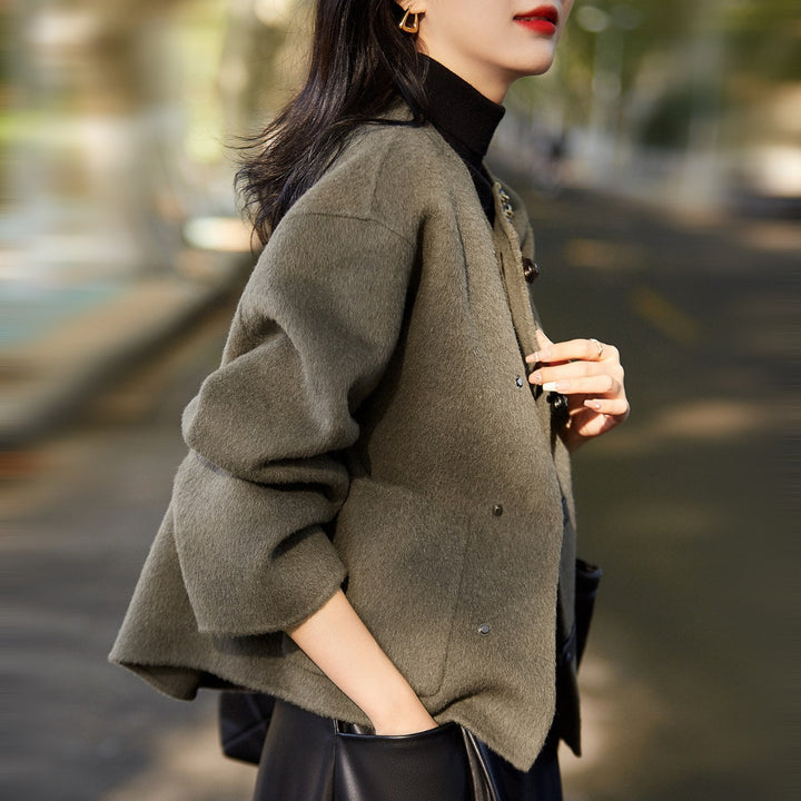 Damen Elegante Wolljacke mit Knöpfen Echoarchiv