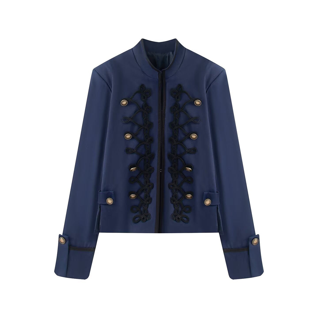 Damen Kurzjacke im Militärestil mit Stehkragen Kordverzierung und Zierknöpfen Echo Archiv