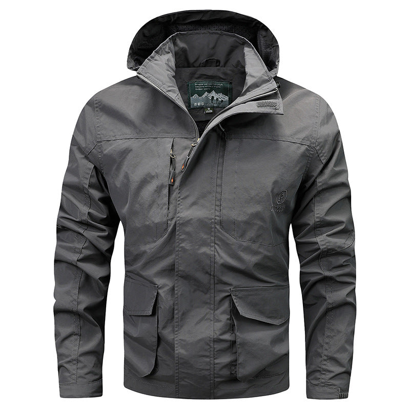 Herren Technische leichte Outdoorjacke mit Kapuze wasserabweisend und Multifunktionstaschen Echo Archiv