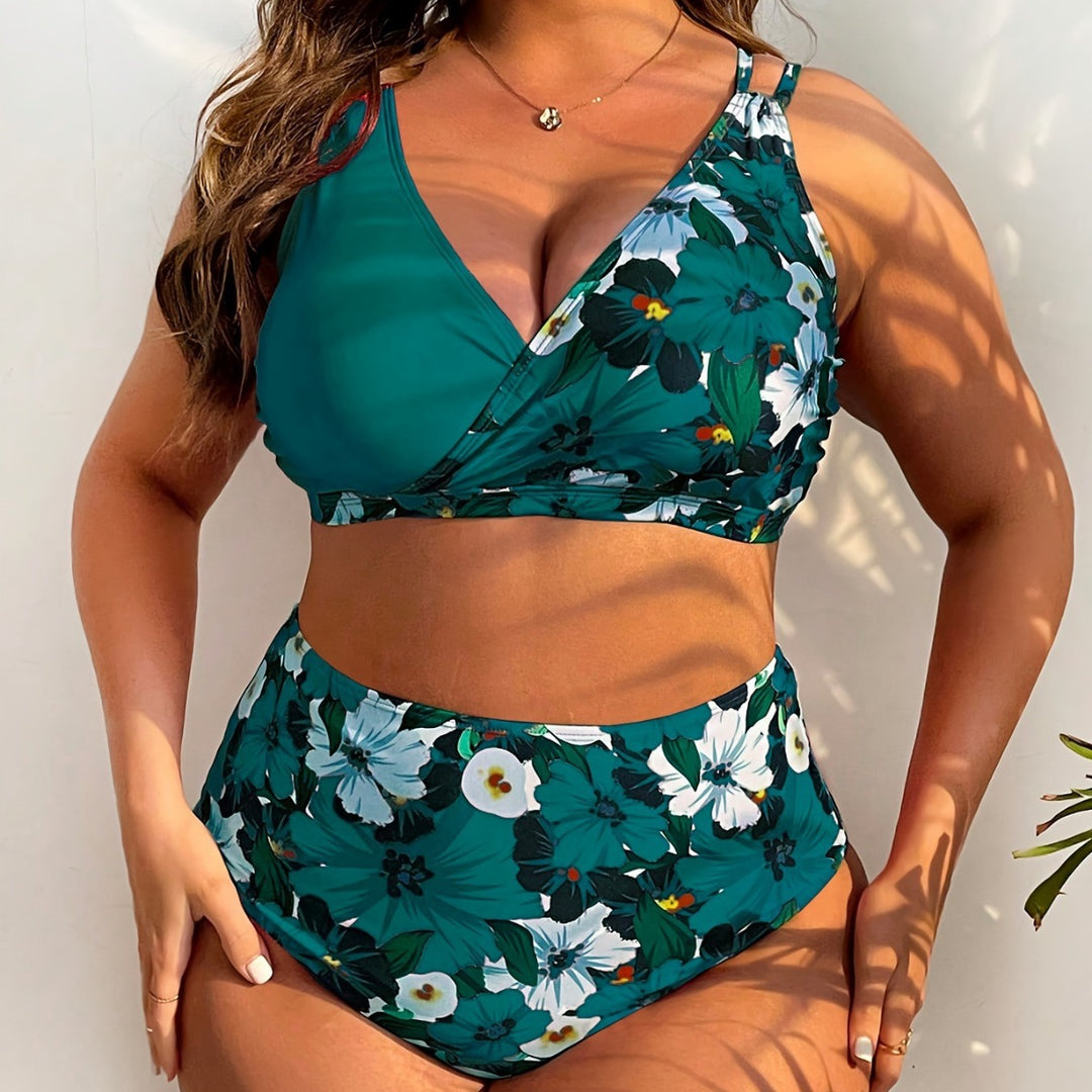 Damen Hochwertiges Bikini-Set mit romantischem floralem Druck und komfortablem Hochschnitt Echo Archiv