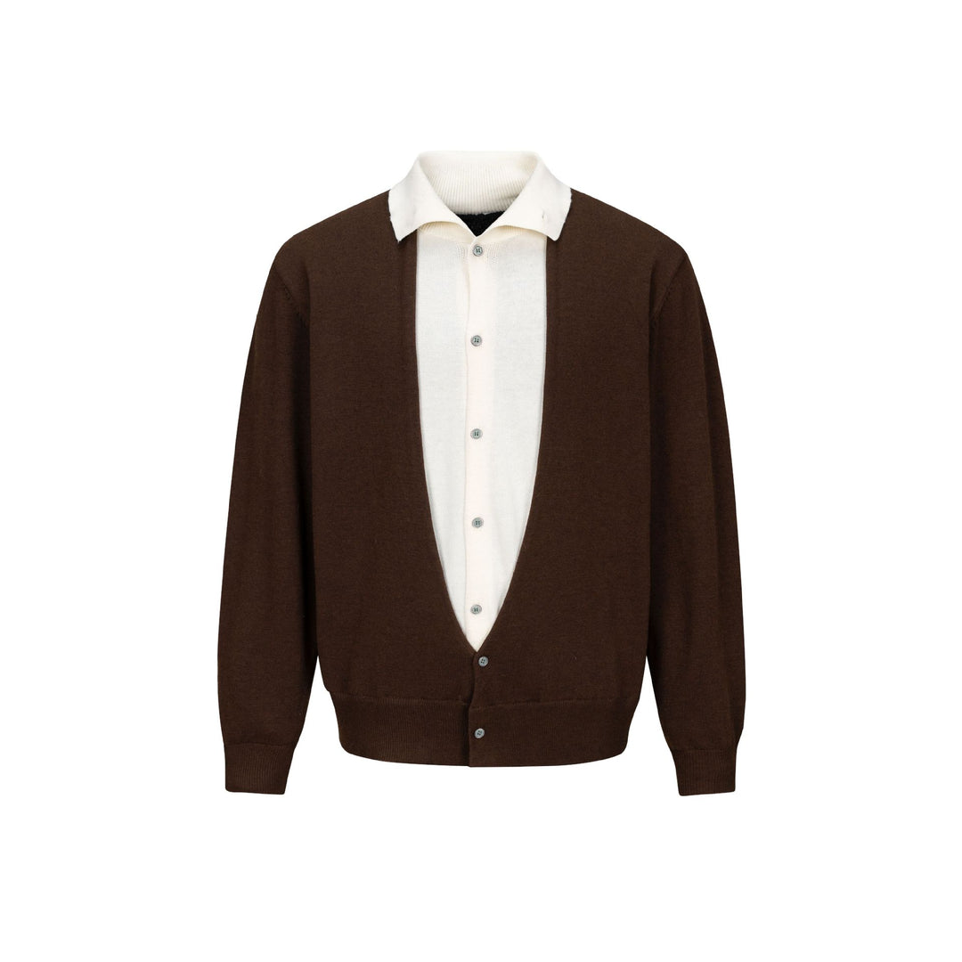 Herren Feinstrick-Layering-Cardigan mit tiefem V-Ausschnitt und integriertem Polokragen Echoarchiv
