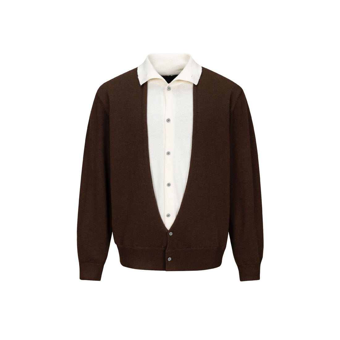 Herren Feinstrick-Layering-Cardigan mit tiefem V-Ausschnitt und integriertem Polokragen Echoarchiv