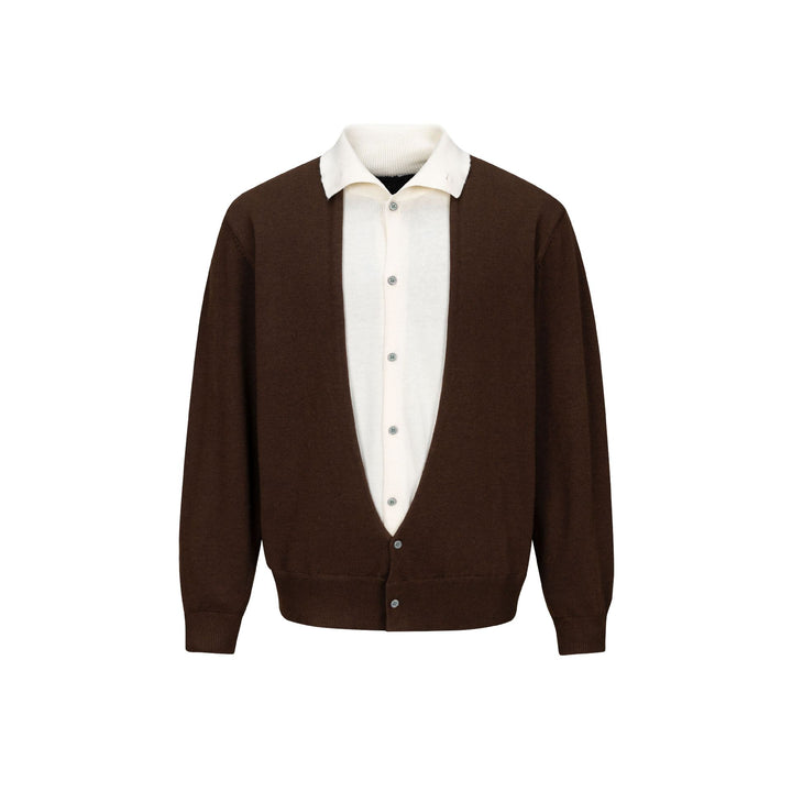 Herren Feinstrick-Layering-Cardigan mit tiefem V-Ausschnitt und integriertem Polokragen Echoarchiv