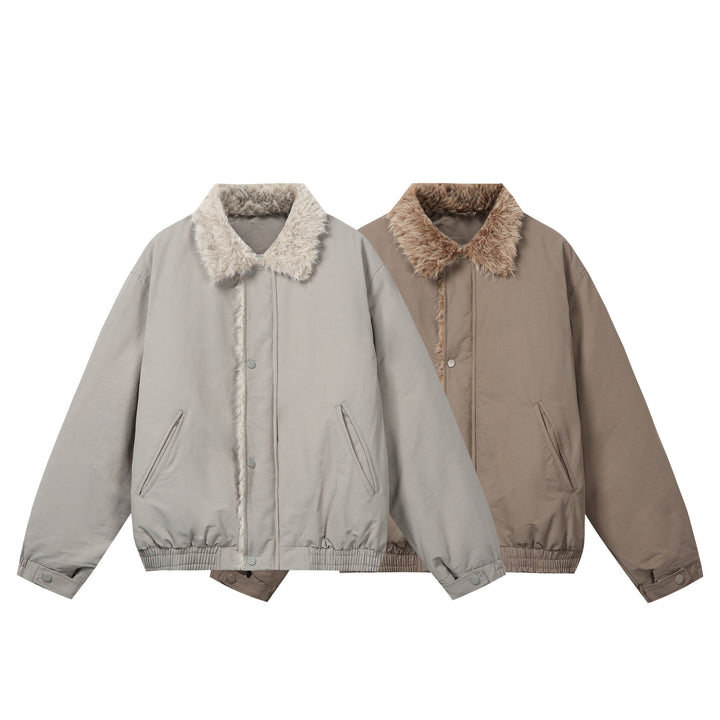 Damen Minimalistische Thermo‑Blousonjacke mit Kunstfell‑Umlegekragen und elastischem Tunnelzugsaum Echoarchiv