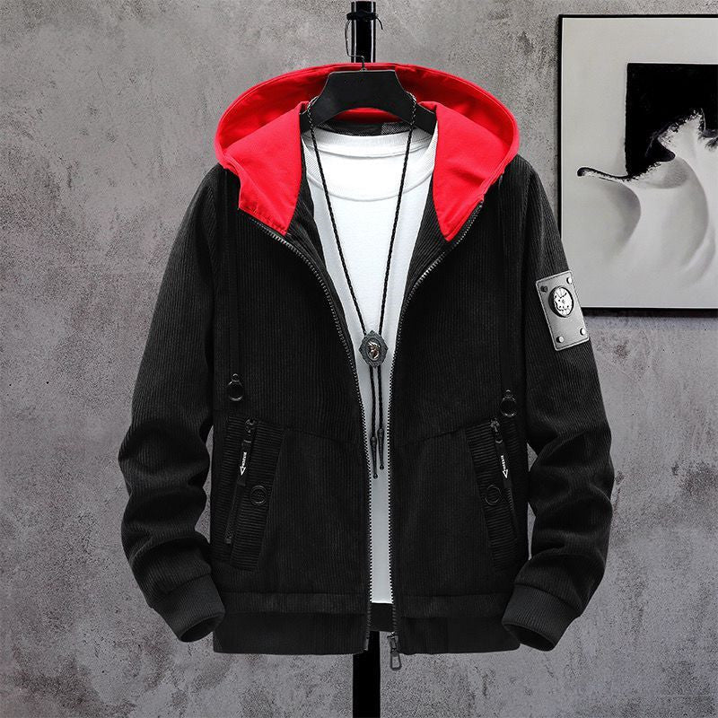 Herren Modische Cordjacke mit abnehmbarer Kapuze Echoarchiv