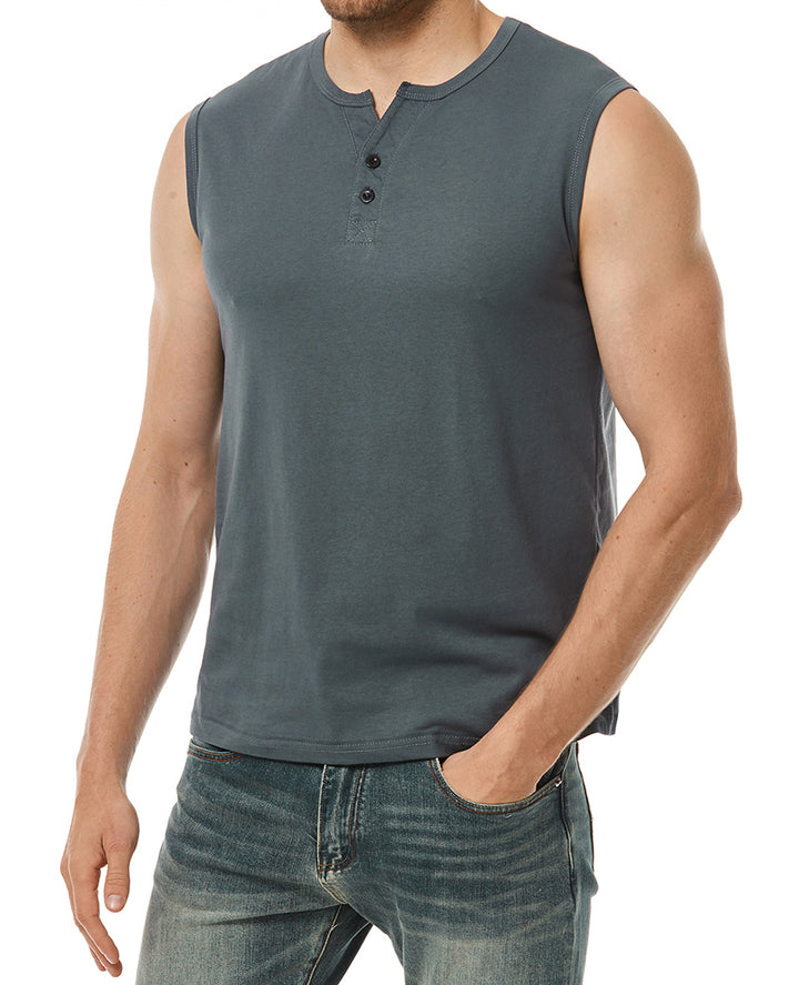 Herren ärmelloses Henley-Shirt mit modernen Knopfdetails Echoarchiv
