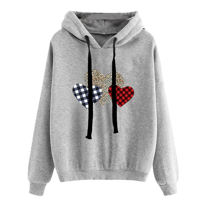 Damen lässiger Oversize Kapuzenpullover mit Herz‑und‑Pfotenprint, Kordelzug und gerippten Bündchen – Auréline