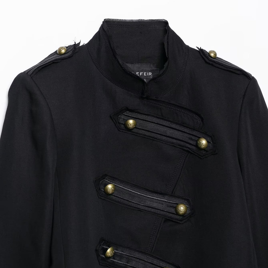Damen Kurz geschnittene Militärjacke im Husarenstil mit Stehkragen und Zierknopfleiste Echoarchiv