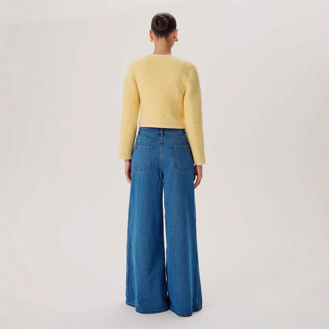 Damen nan hochgeschnittene Palazzo-Denim-Jeans mit betonter Mittelnaht und extra weitem Saum Echo Archiv