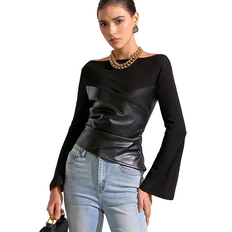 Damen Oberteil mit ausgefallenem Wickeldesign und eleganten Trompetenärmeln Echo Archiv