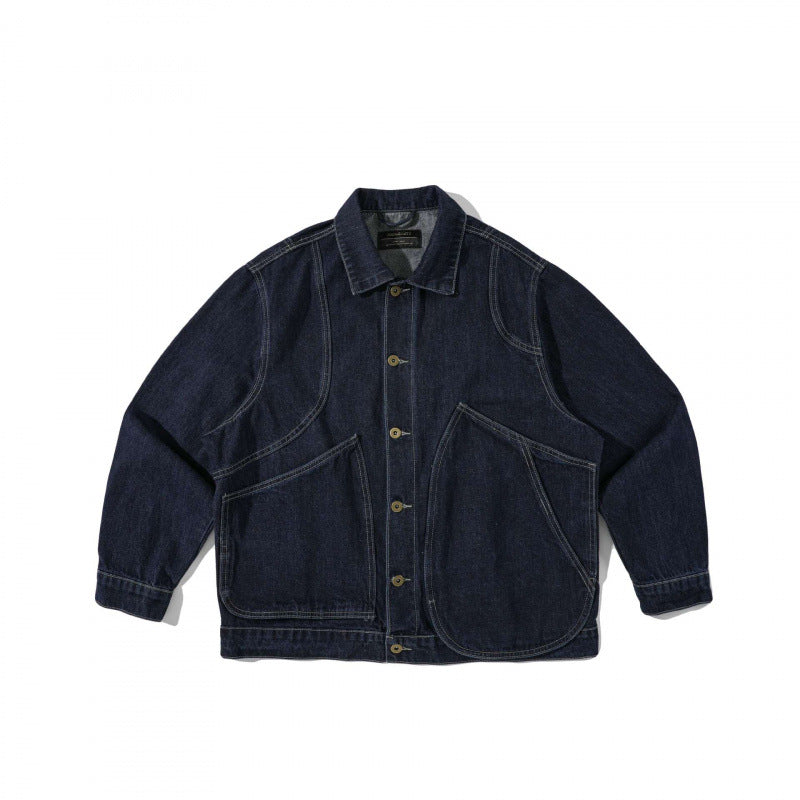 Unisex Kastenförmige Denim-Workerjacke mit übergroßen aufgesetzten Rundtaschen Echo Archiv