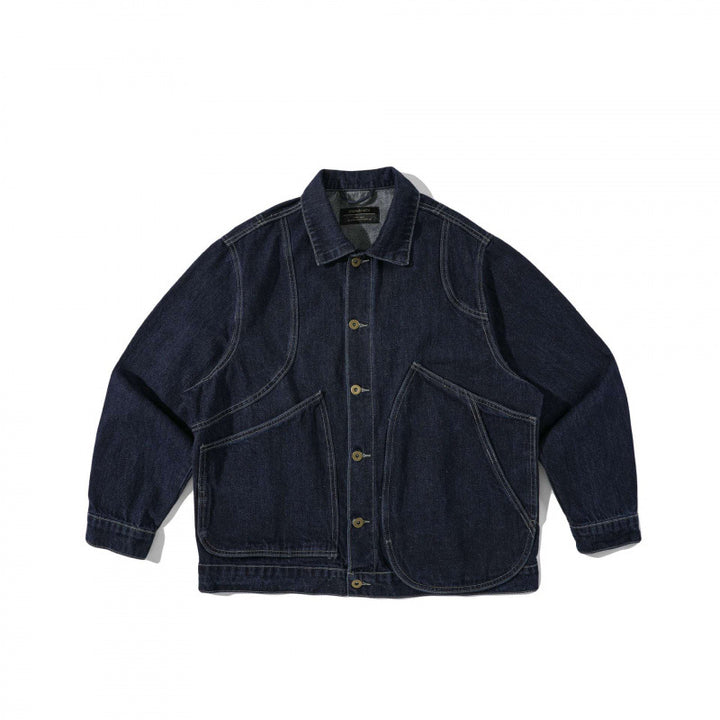 Unisex Kastenförmige Denim-Workerjacke mit übergroßen aufgesetzten Rundtaschen Echo Archiv