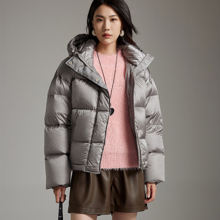 Damen Kurze boxy gesteppte Daunenjacke mit Kapuze Echoarchiv