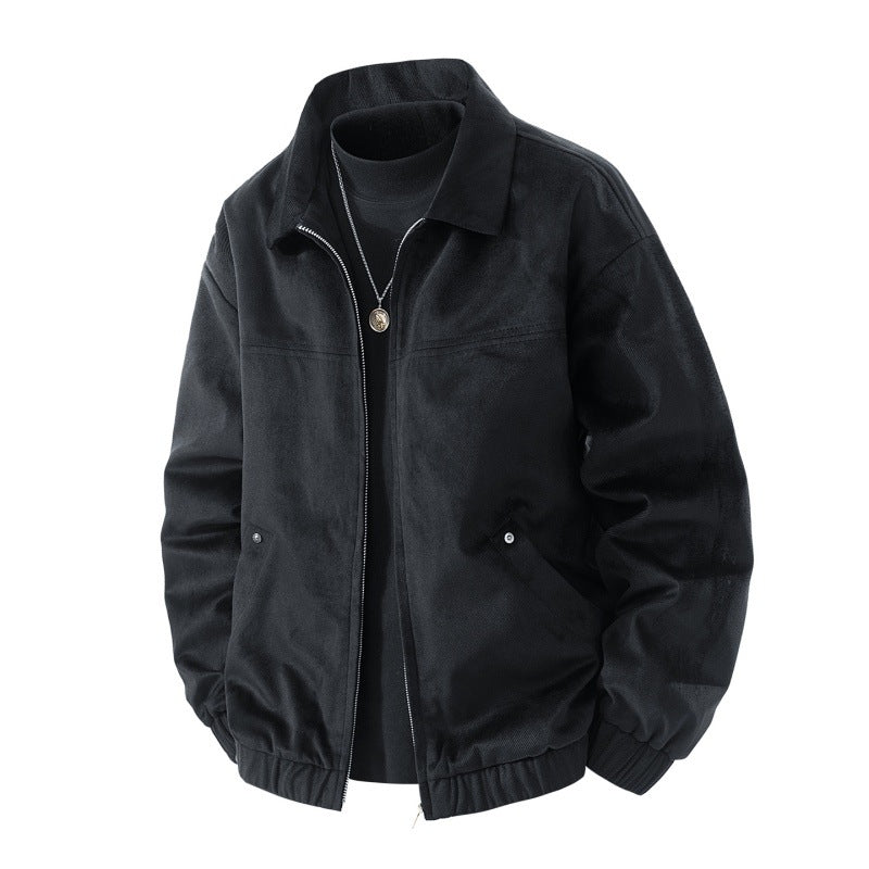 Leichte Harrington-Jacke für Herren im Wildleder-Look mit Hemdkragen, durchgehendem Reißverschluss und elastischem Saum – Taviero