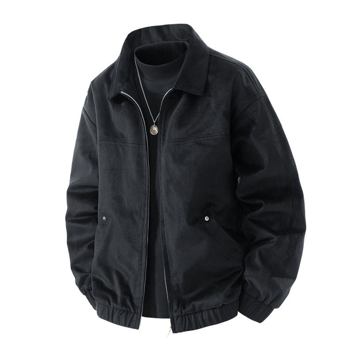 Leichte Harrington-Jacke für Herren im Wildleder-Look mit Hemdkragen, durchgehendem Reißverschluss und elastischem Saum – Taviero