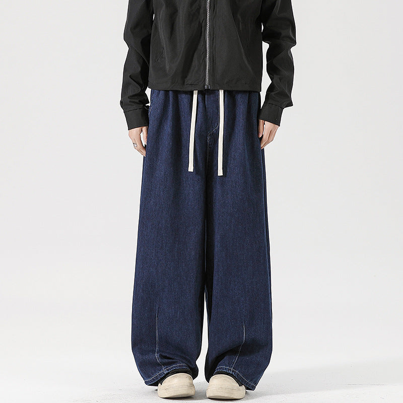 Damen Weite Denim-Palazzohose mit Tunnelzugbund, tiefem Schritt und extra weitem Bein Echo Archiv