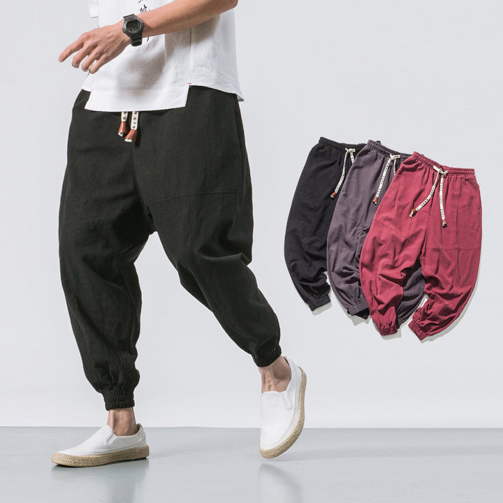 Herren nan relaxed Fit Leinen-Jogger mit Tunnelzug, eingesetzten Knieteilen und elastischen Bündchen Echo Archiv