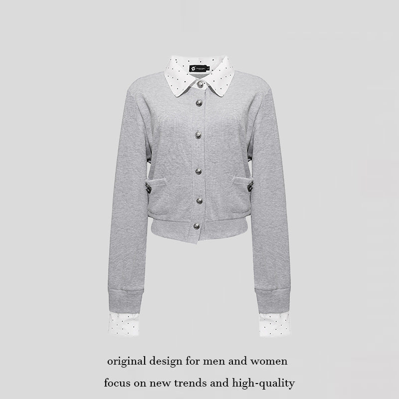 Damen Knopf-Sweatjacke mit eingesetztem Hemdkragen und Manschetten Echoarchiv