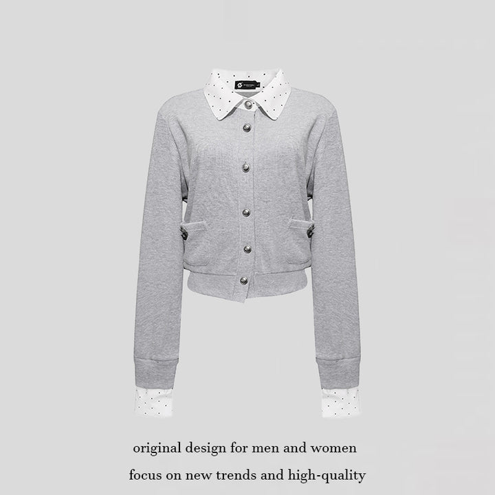 Damen Knopf-Sweatjacke mit eingesetztem Hemdkragen und Manschetten Echoarchiv