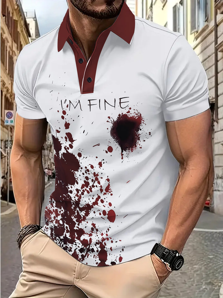 Herren Poloshirt mit künstlerischem Blutfleck-Design Echoarchiv