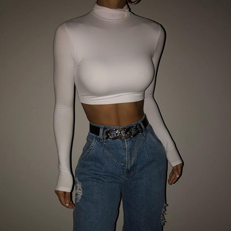 Damen Hochwertiges langärmliges Crop-Top mit Stehkragen Echo Archiv