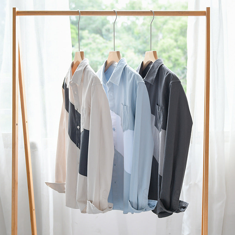 Herren Baumwoll-Overshirt mit diagonalem Colorblock, Kentkragen und Brusttasche Echoarchiv