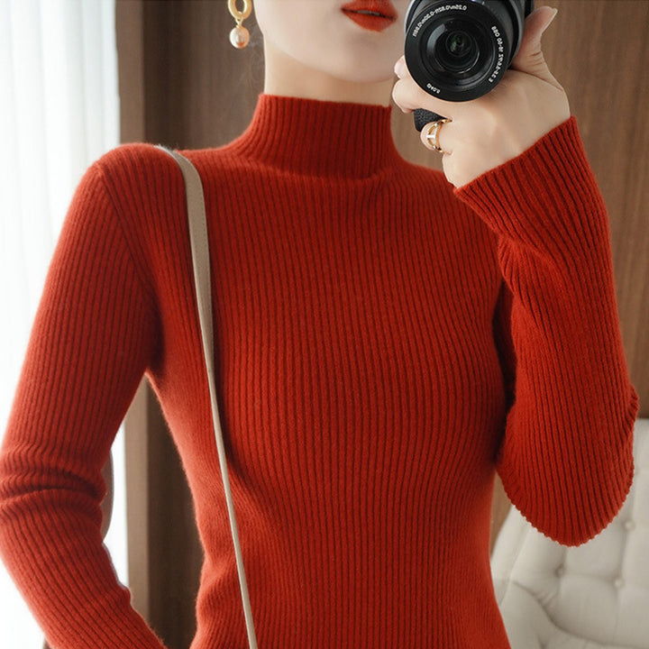 Damen Körperbetonter Rippenstrick-Rollkragenpullover mit Stretch-Effekt Echoarchiv