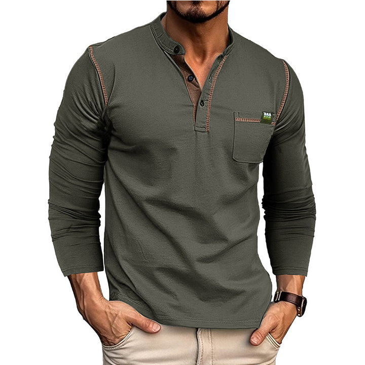 Herren Langarm Henley-Shirt mit Brusttasche Echoarchiv