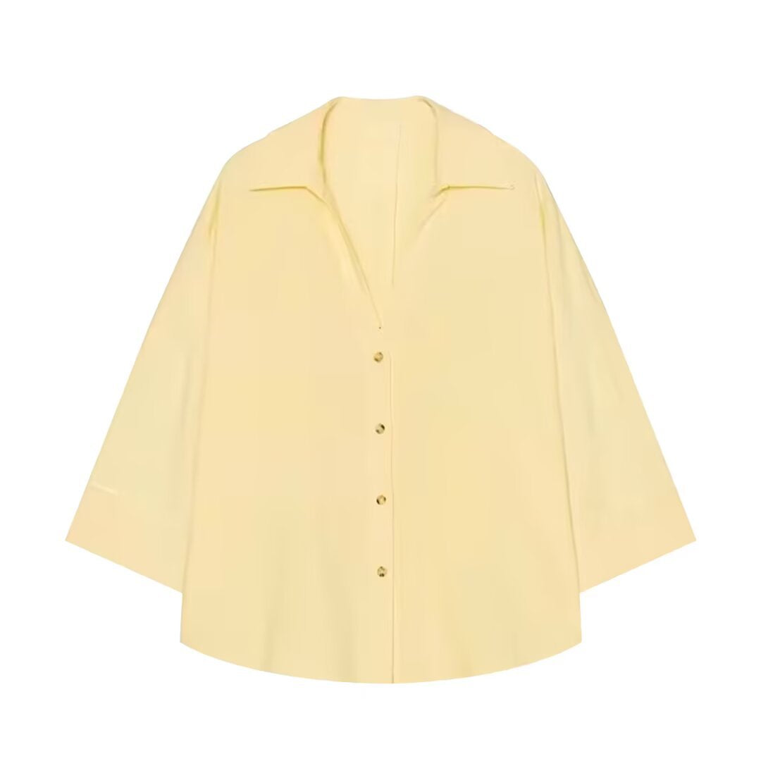 Damen Oversized Hemdbluse mit kastigem Schnitt, dreiviertelärmeln und Hornknopfleiste Echo Archiv
