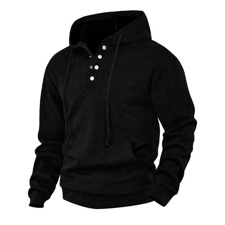 Herren Kapuzenpullover mit Henley-Knopfleiste, Strukturstrick & Kängurutasche Echoarchiv