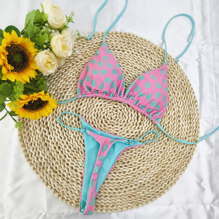 Damen Triangel-Bikini-Set mit fröhlichem Kirschmuster und verstellbaren Trägern Echo Archiv