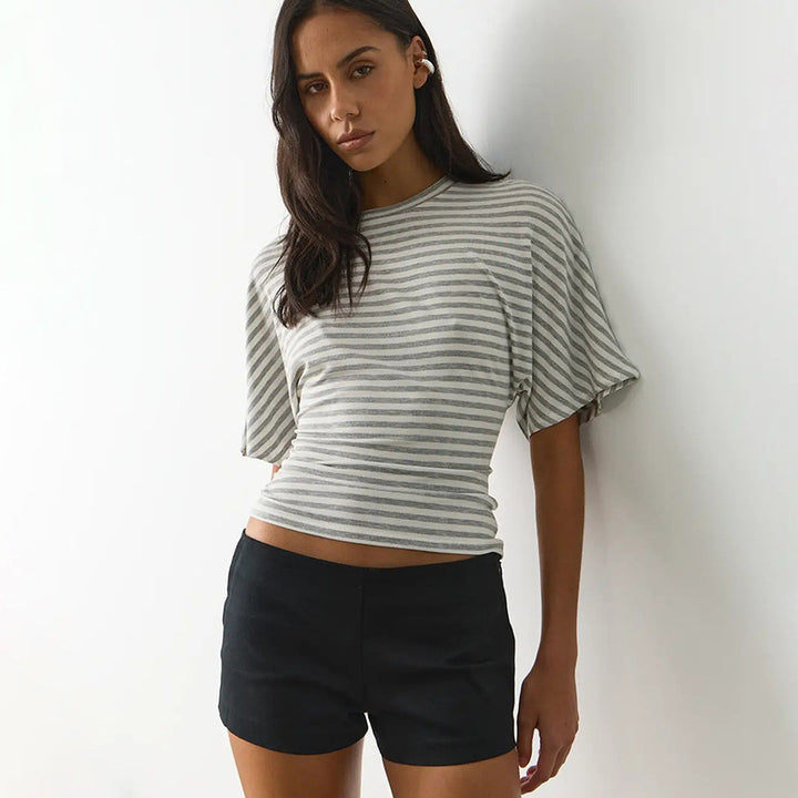 Damen modernes Kurzarm-Top mit lässigem Streifenmuster und elegantem Schnitt Echo Archiv