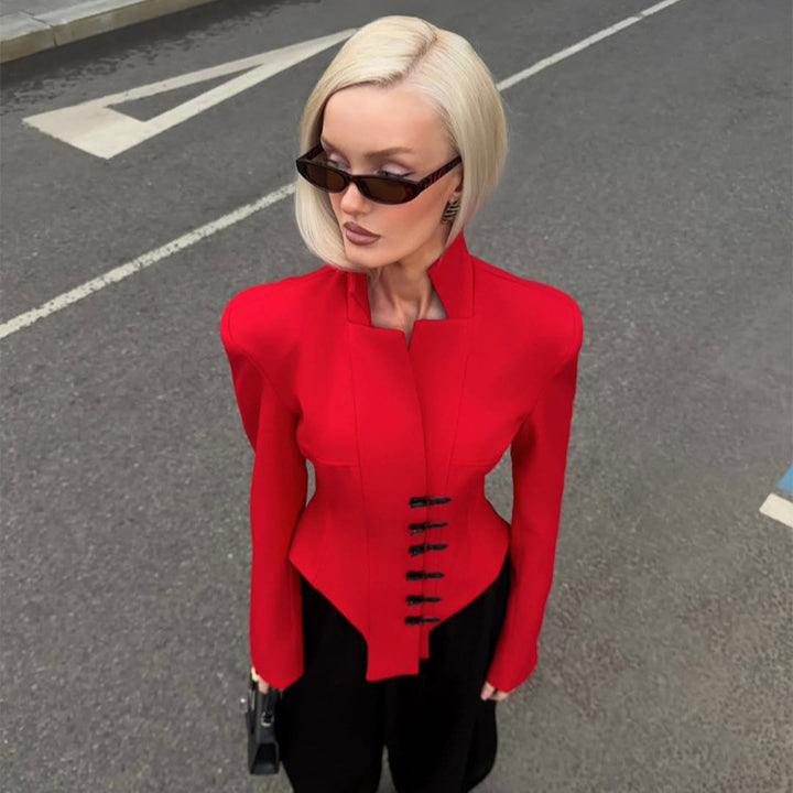 Damen Taillierter Stehkragen-Blazer mit Korsett-Tailierung Echoarchiv