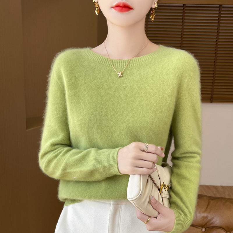 Damen Weicher Mohair‑Optik Rundhals‑Pullover mit feinem Rippsaum und leichter Oversize‑Passform Echoarchiv