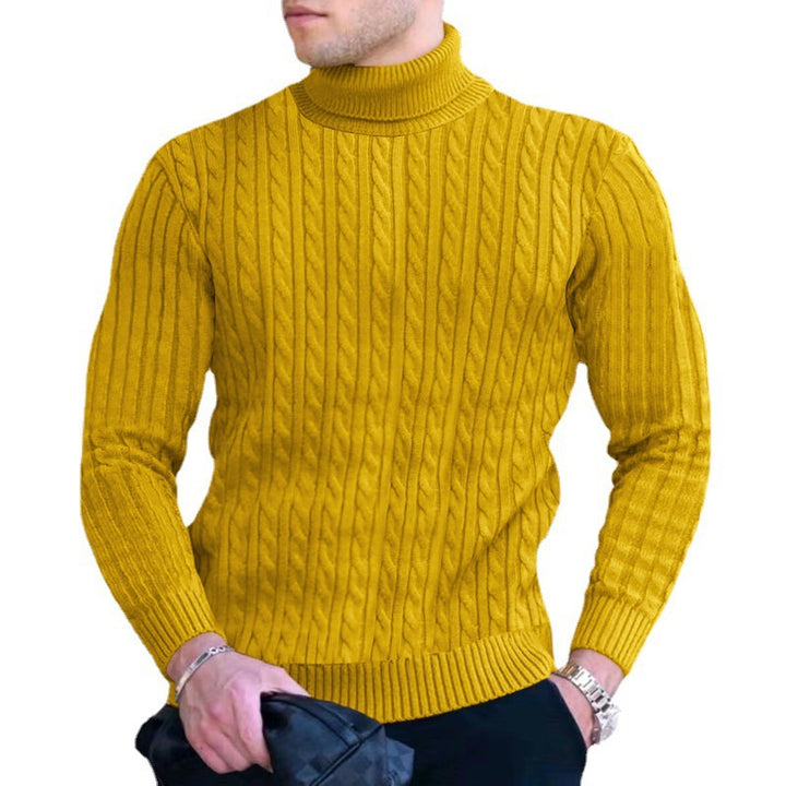 Herren Eleganter Strickpullover mit Stehkragen und feinem Zopfmuster Echoarchiv