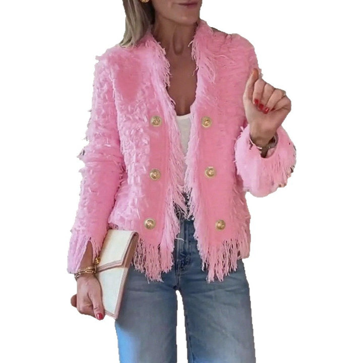 Damen nan fransenbesetzte Kurzjacke mit strukturierter Oberfläche und Zierknopfreihe Echo Archiv