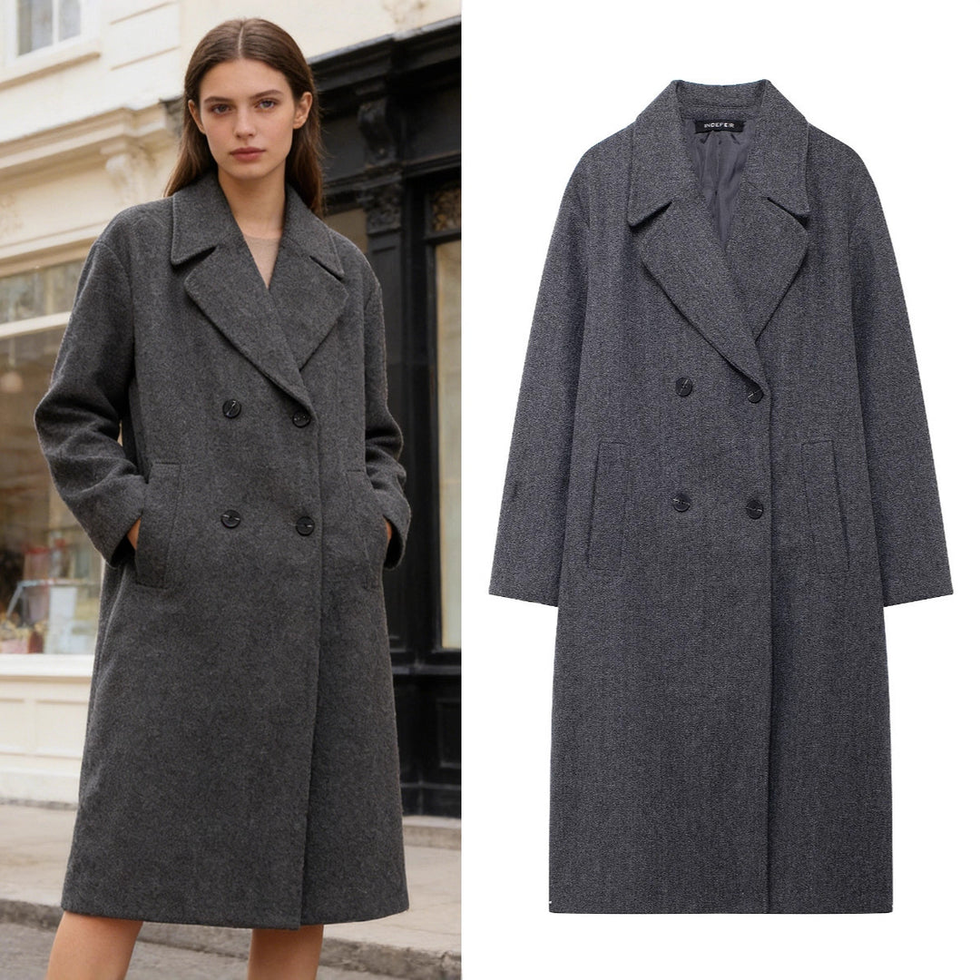 Damen Doppelreihiger Wollmix-Mantel mit Oversize-Schnitt und Reverskragen Echo Archiv