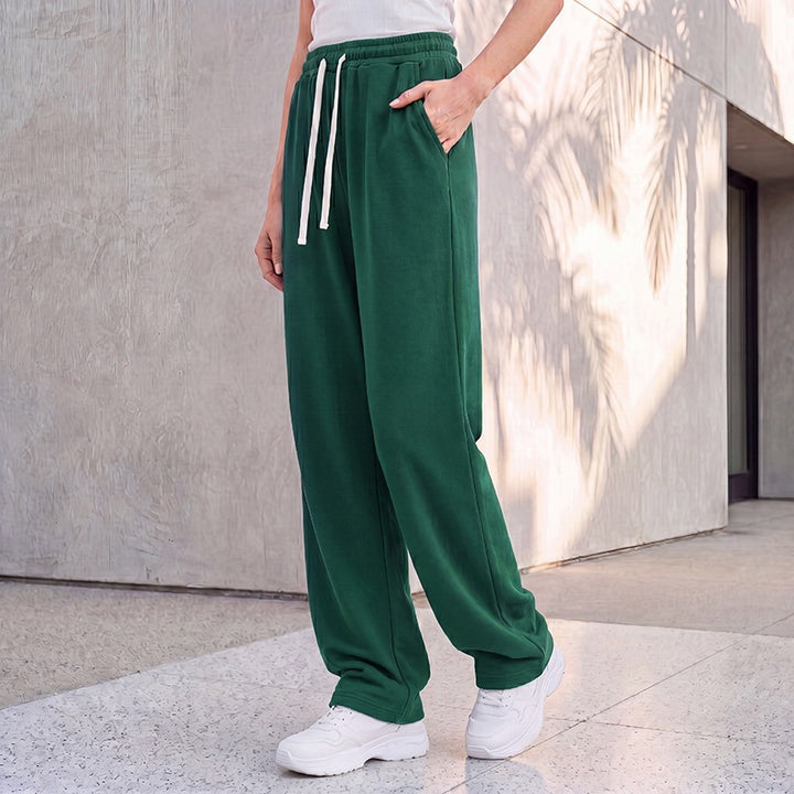 Damen nan weite Loungepalazzo-Hose mit hohem Komfortbund, Kordelzug, seitlichen Eingrifftaschen und dekorativer Seitennaht Echo Archiv