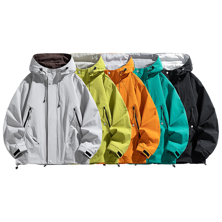 Unisex leichte winddichte Outdoor-Jacke mit Kapuze, wasserabweisende Außenschale und verstellbarem Saum – Taviero