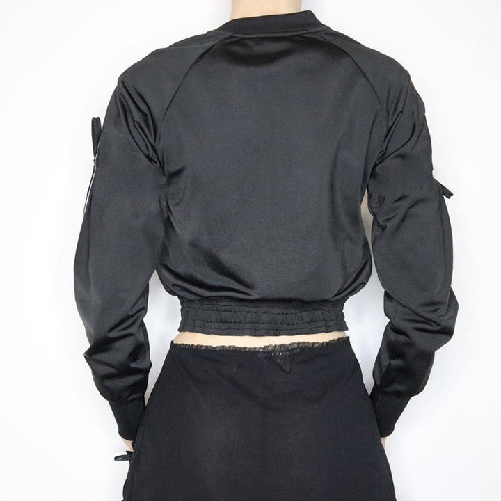 Damen nan sportive Zip-Jacke im Bomberstil mit seitlichen Streifen, Ärmel-Bindebändern und Kordelbund Echo Archiv