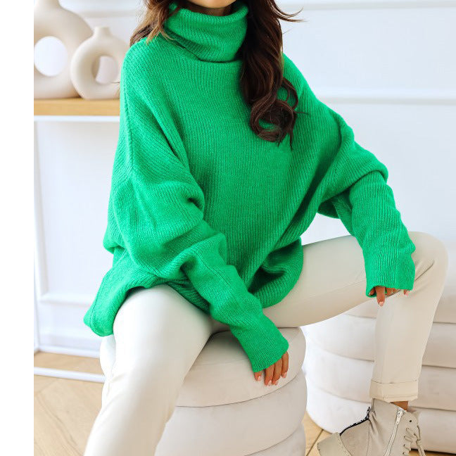 Damen Strickpullover mit Rollkragen lockerer Sitz, einfarbig – Mavelle