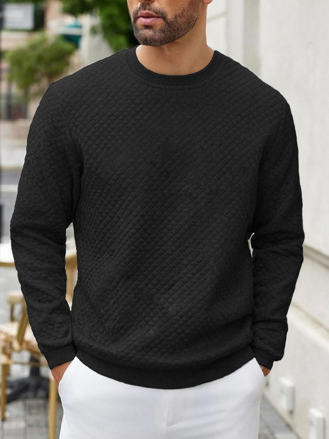 Herren gesteppter Sweatpullover mit Rautensteppung, geripptem Kragen und komfortablem Regular Fit – Marzano