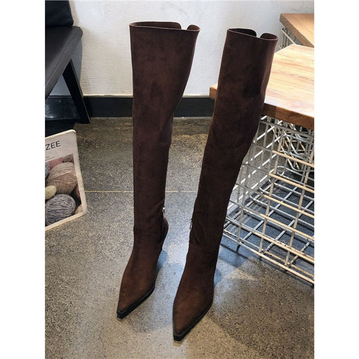 Damen Overknee-Stiefel aus Veloursoptik mit spitzer Zehenform und schmalem Absatz Echo Archiv