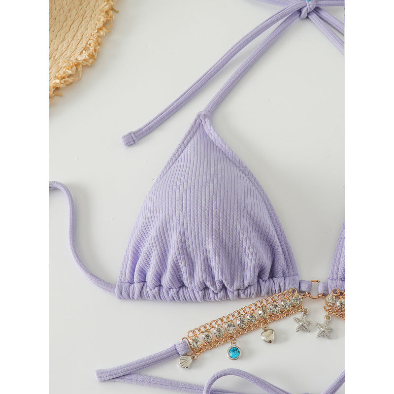 Damen Triangel-Bikini mit modischen Schmuckdetails und Bindebändern Echo Archiv
