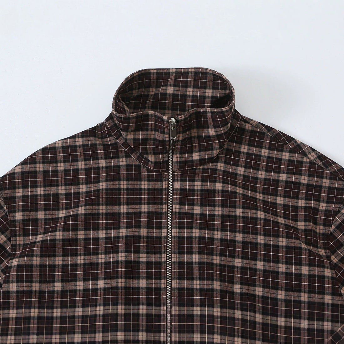 Damen Karierter Cropped-Blouson mit Stehkragen, Tunnelzugsaum und Eingrifftaschen Echoarchiv