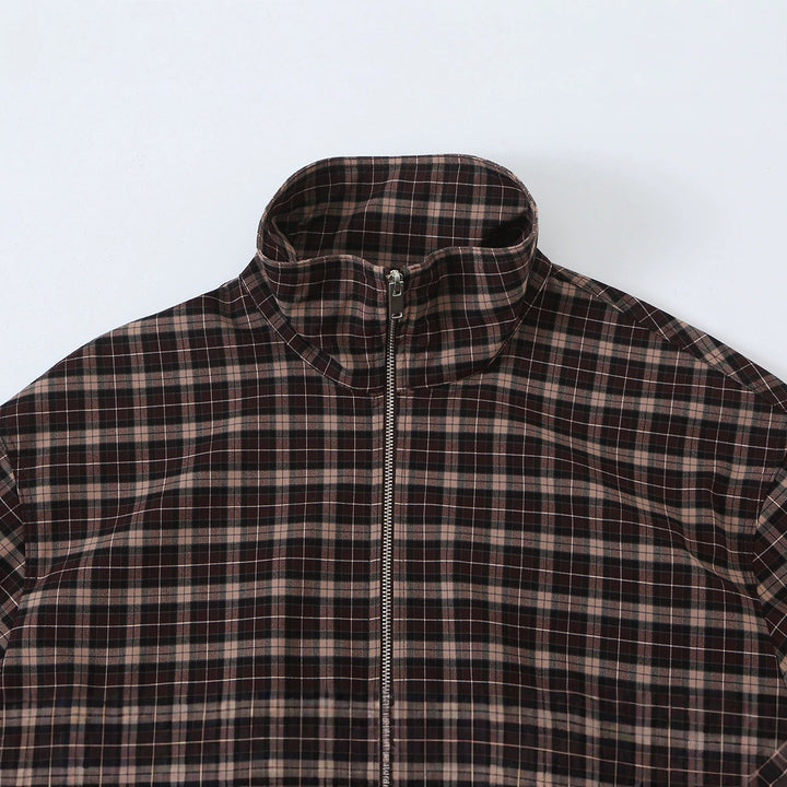 Damen Karierter Cropped-Blouson mit Stehkragen, Tunnelzugsaum und Eingrifftaschen Echoarchiv