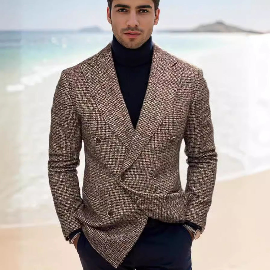 Herren modischer doppelreihiger Blazer mit feinem Strukturdesign Echoarchiv